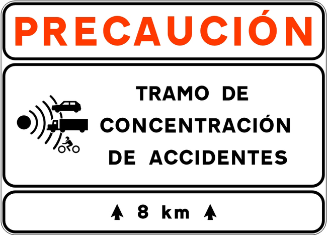 señal tramo concentración de accidentes