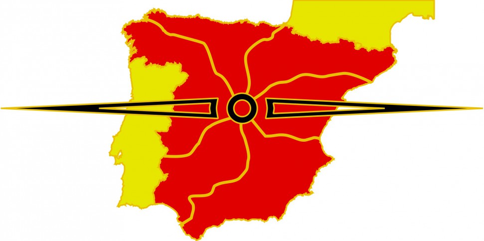 Mapa de España con el itinerario de las carreteras nacionales