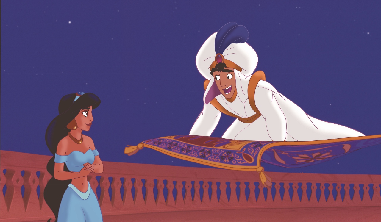 Aladdin sobre una alfombra voladora