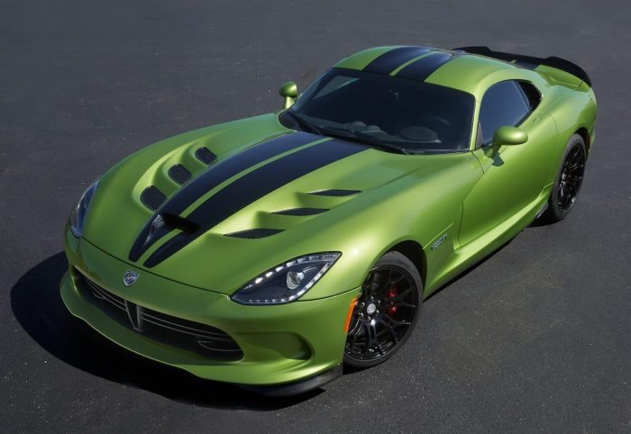2017 Dodge Viper Snakeskin Edition GTC was inspired by the original 2010 Snakeskin ACR with its striking green exterior color. This special edition model features new Snakeskin Green exterior with a custom snakeskin patterned SRT stripe, Advanced Aerodynamics Package, GT black interior, serialized instrument panel Snakeskin badge and a custom car cover that matches the exterior paint scheme and showcases the customer name above the driver’s side door. As many as 25 units of this new special edition configuration will be produced for the 2017 model year.