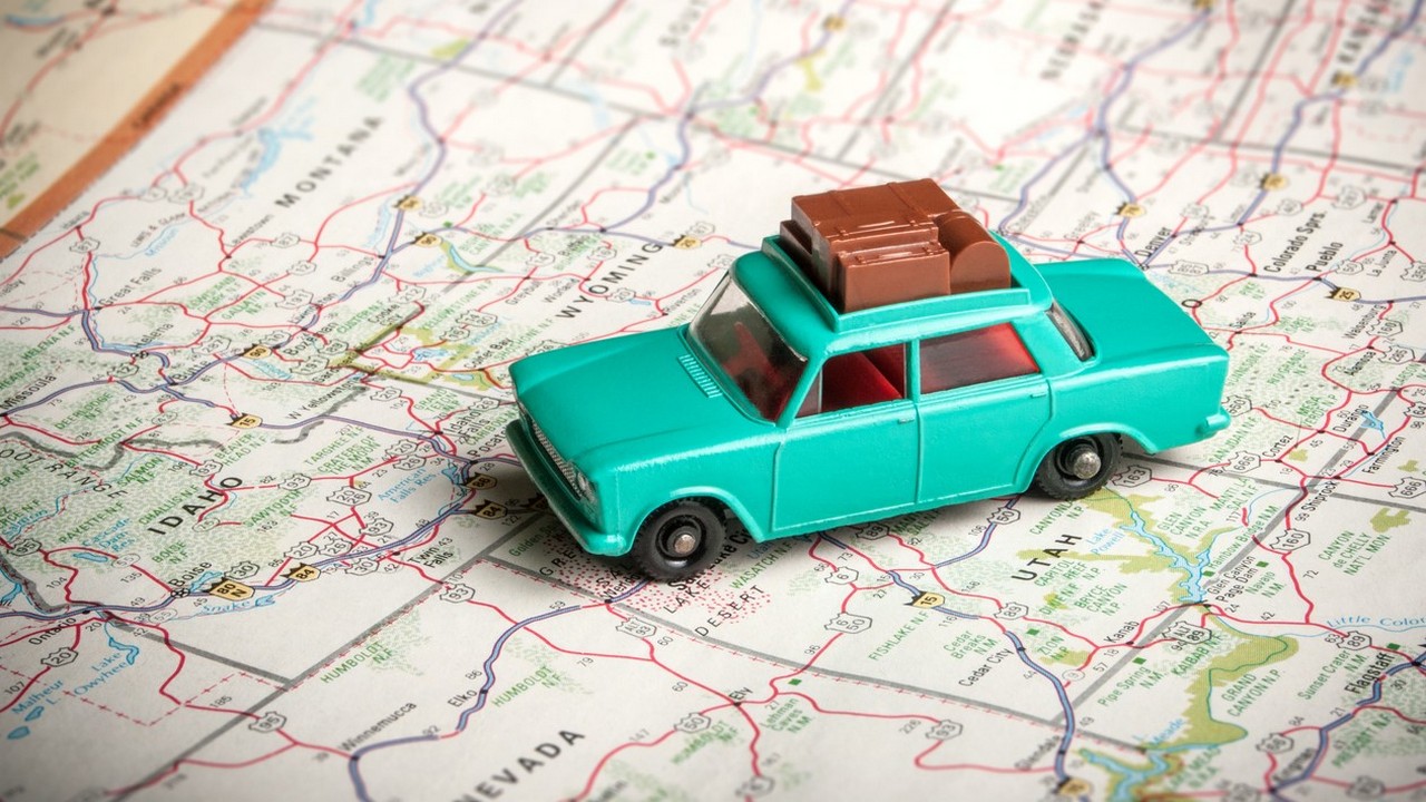 Toy car on a road map